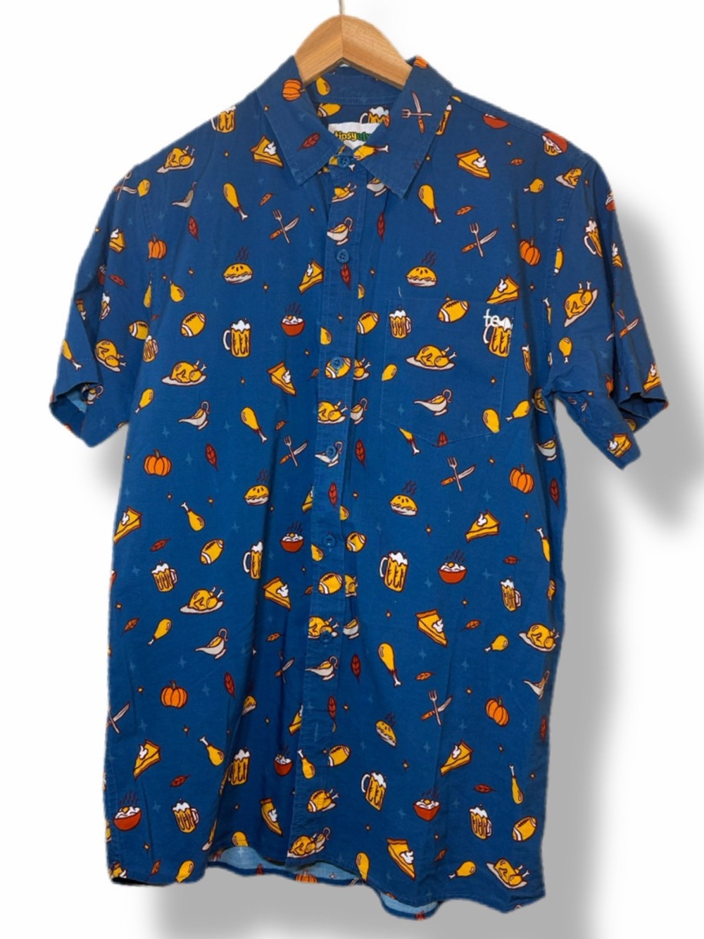 Tipsy Elves Thanksgiving Button Down Shirt Men’s M Turkey Football Beer
